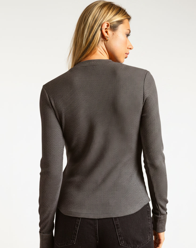 Snap Button Waffle Long Sleeve