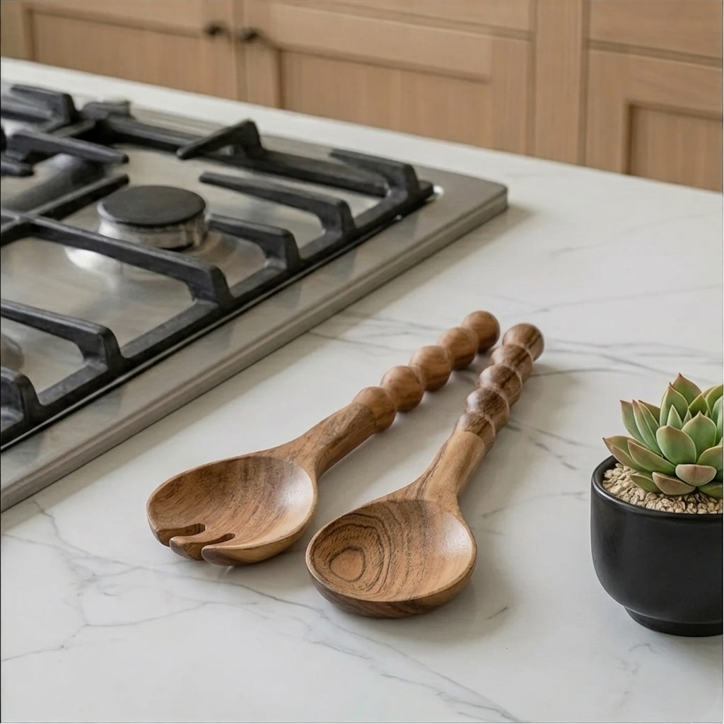 S/2 Mango Wood Kitchen Spoons