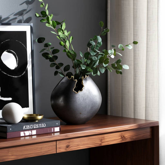 Wide Black Metal Vase