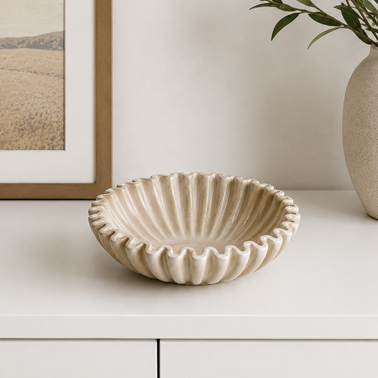 Beige Cement Ruffle Bowl