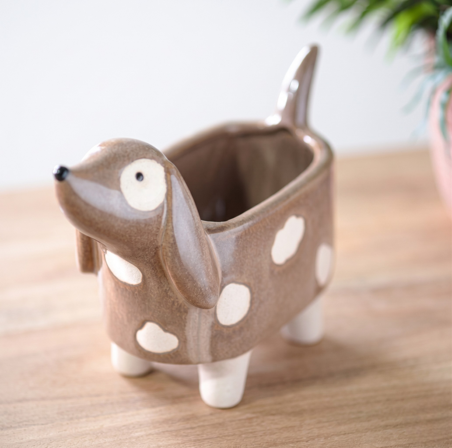 Brown Ceramic Dog Planter