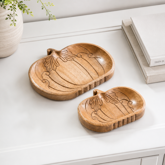 Carved Wood Pumpkin Tray