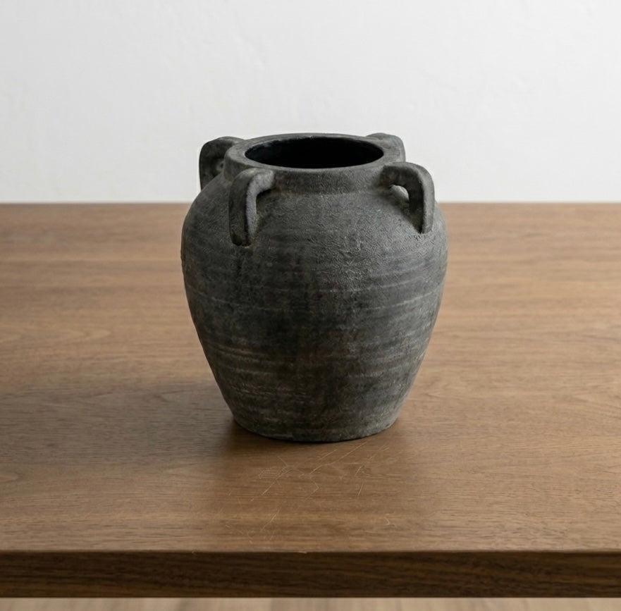 Charcoal color handled ceramic decorative vase 