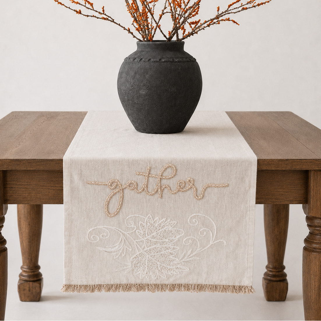 Beige Gather Table Runner
