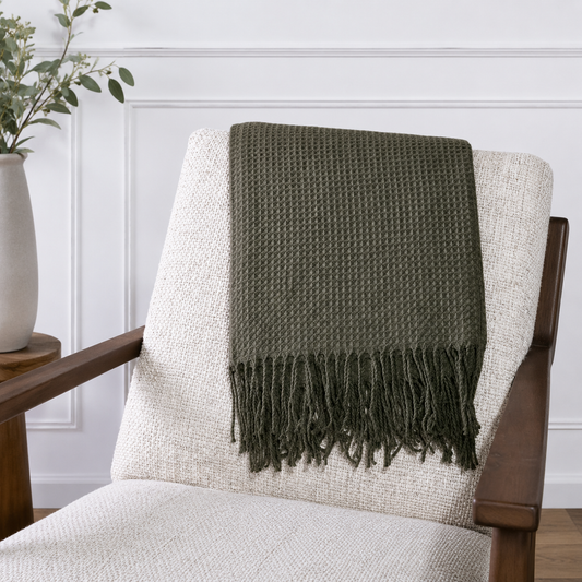 Moss Waffle Knit Throw