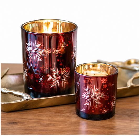 Red Glass Snowflake Votive