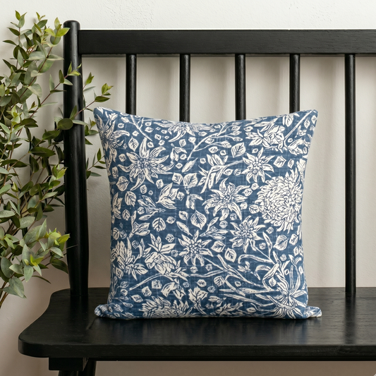 Indigo Floral Accent Pillow