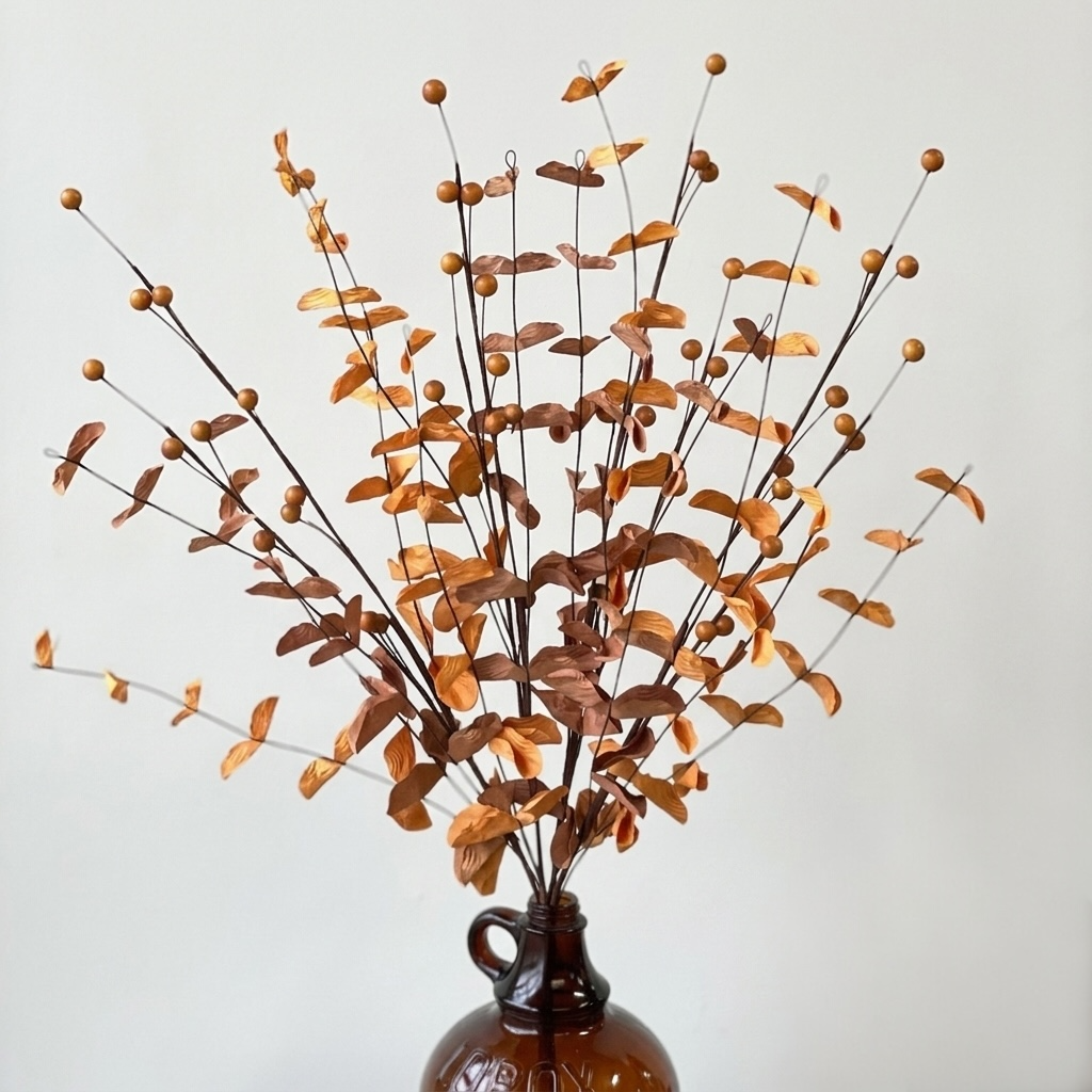 Faux autumn berry bush with warm tones of fall orange rust and yellow 