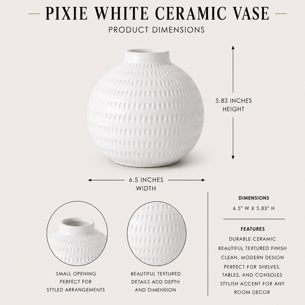 Pixie White Ceramic Vase