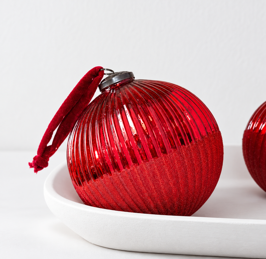 6" Ribbed Glass Ornament