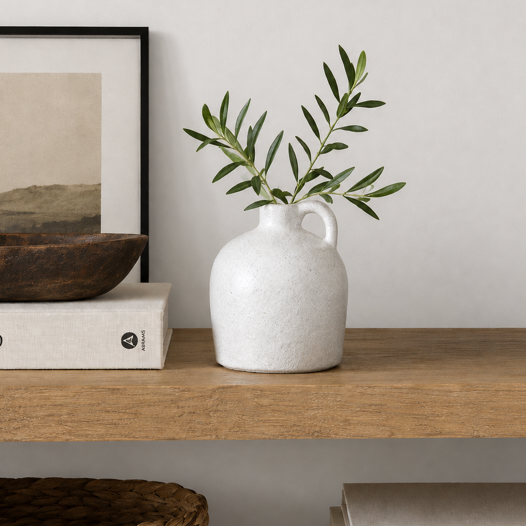 home accent white ceramic vase jug for open shelving