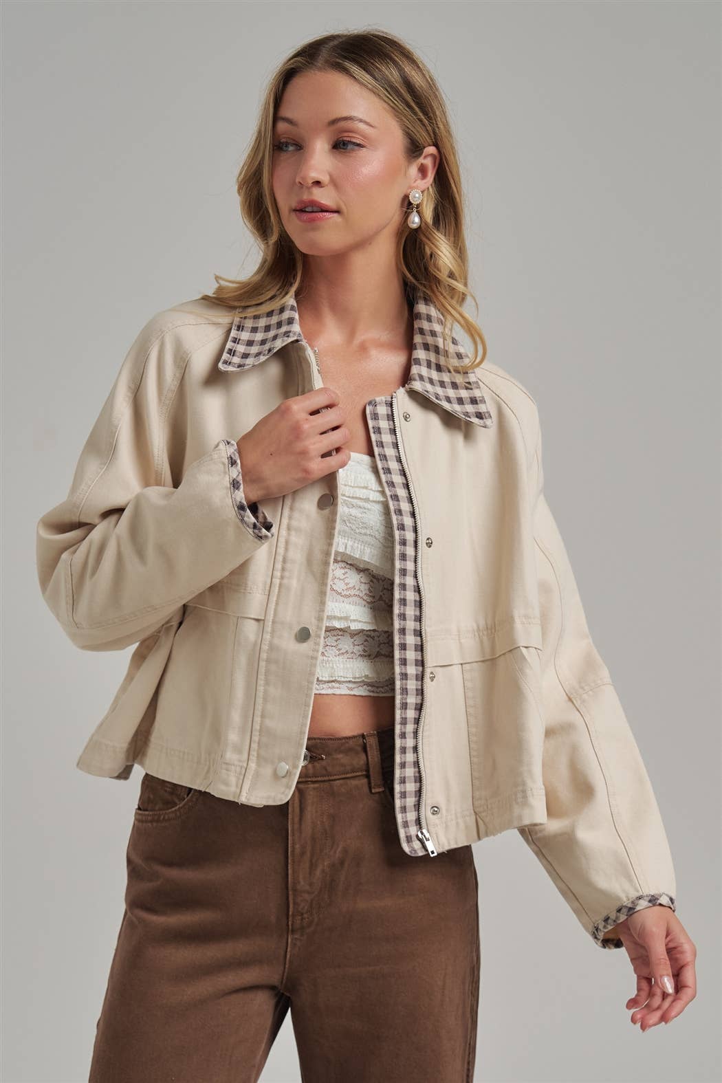 Oxford Gingham Collar Jacket