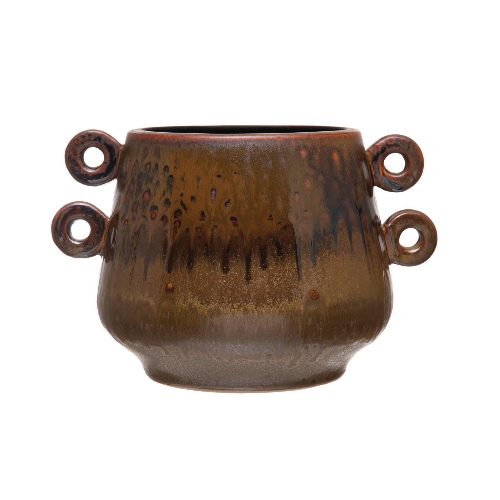 Stoneware Planter with Handles, Reactive Glade