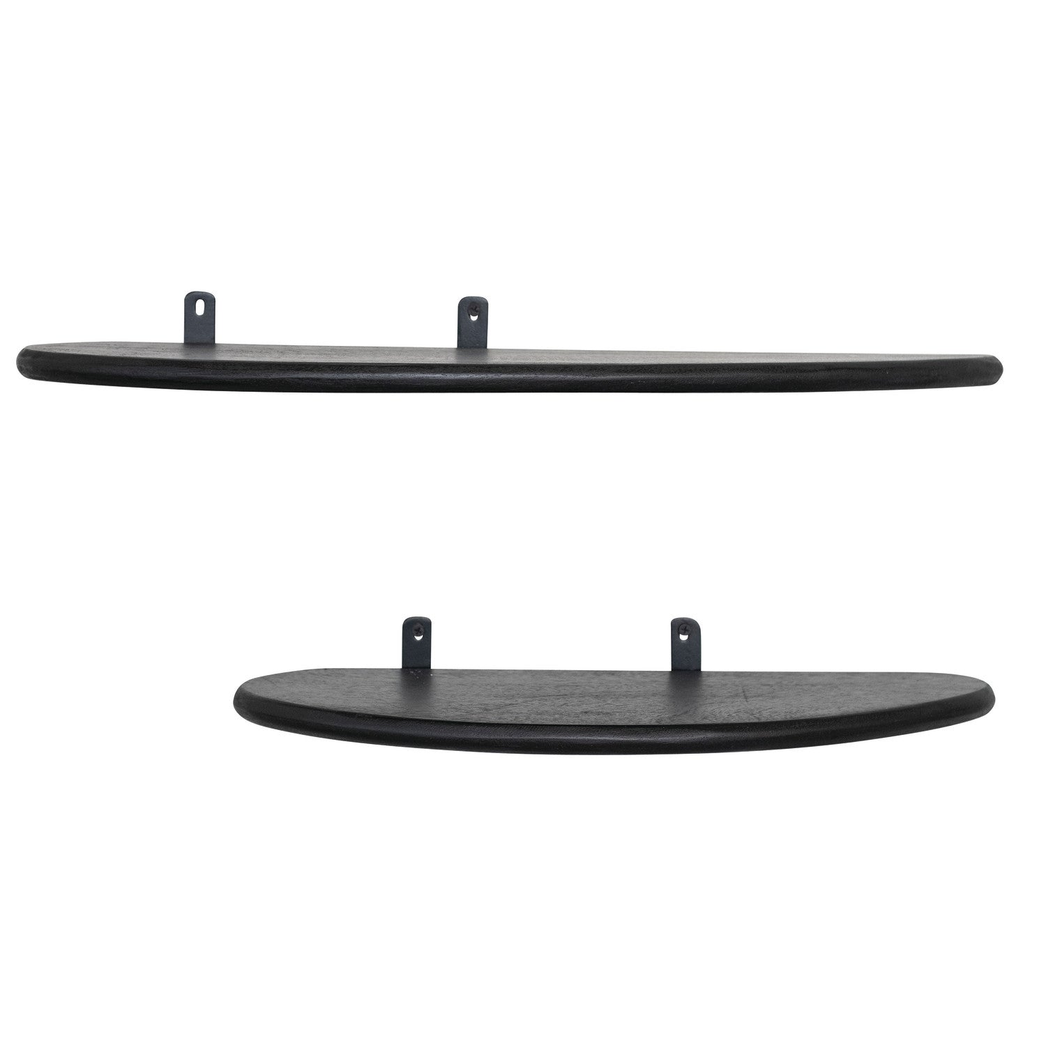Mango Wood & Metal Organic Shaped Floating Wall Shelves, Matte Black, Set of 2