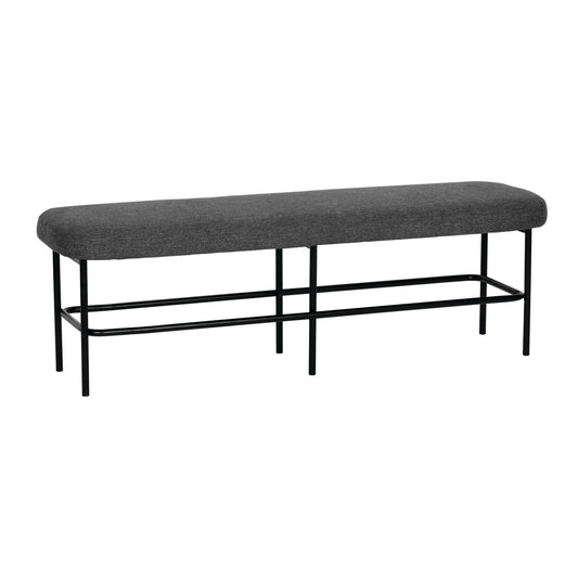 Fabric Upholstered Bench w/ Metal Legs, Charcoal Color & Black, KD