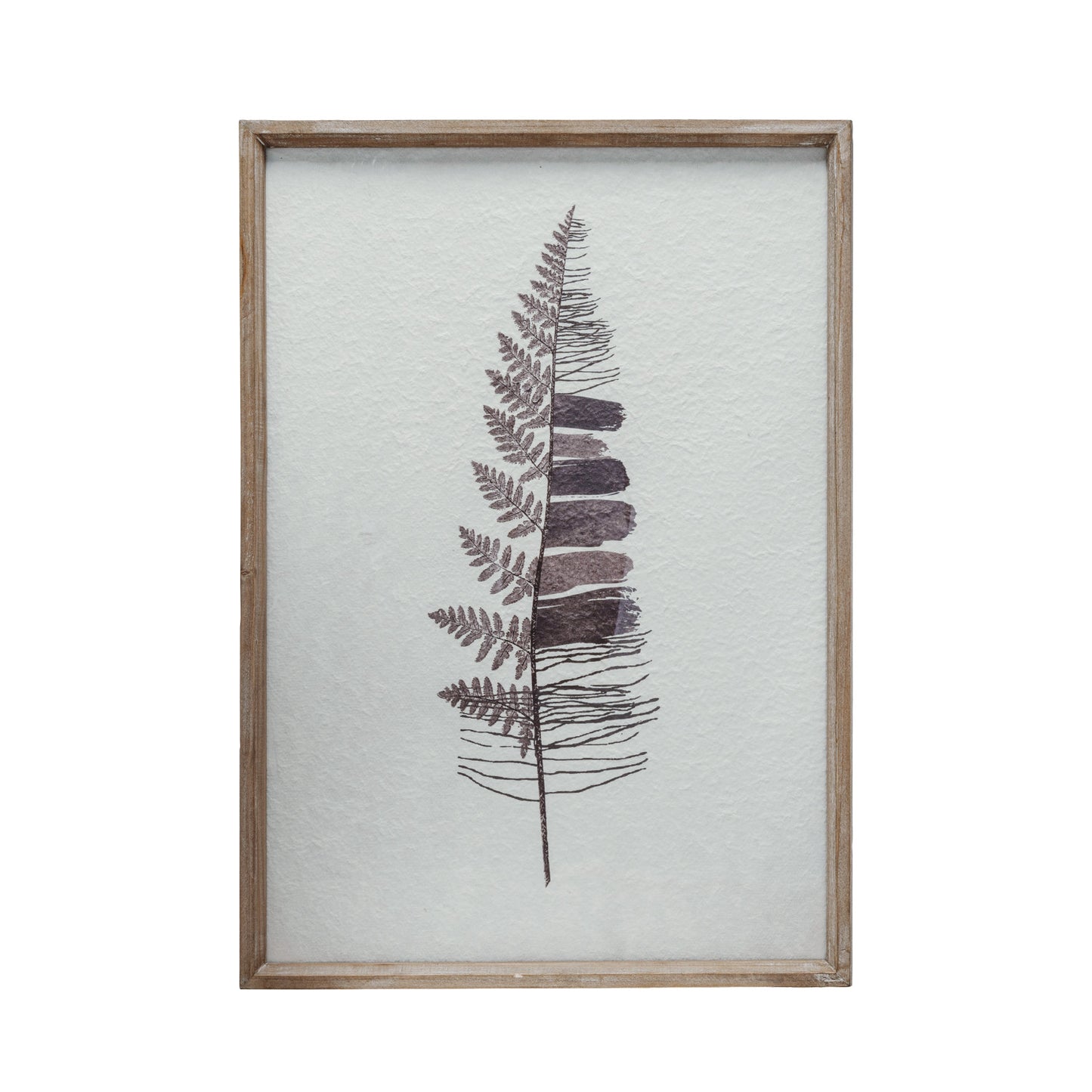 Wood Framed Glass & Textured Paper Wall Décor w/ Fern, Multi Color