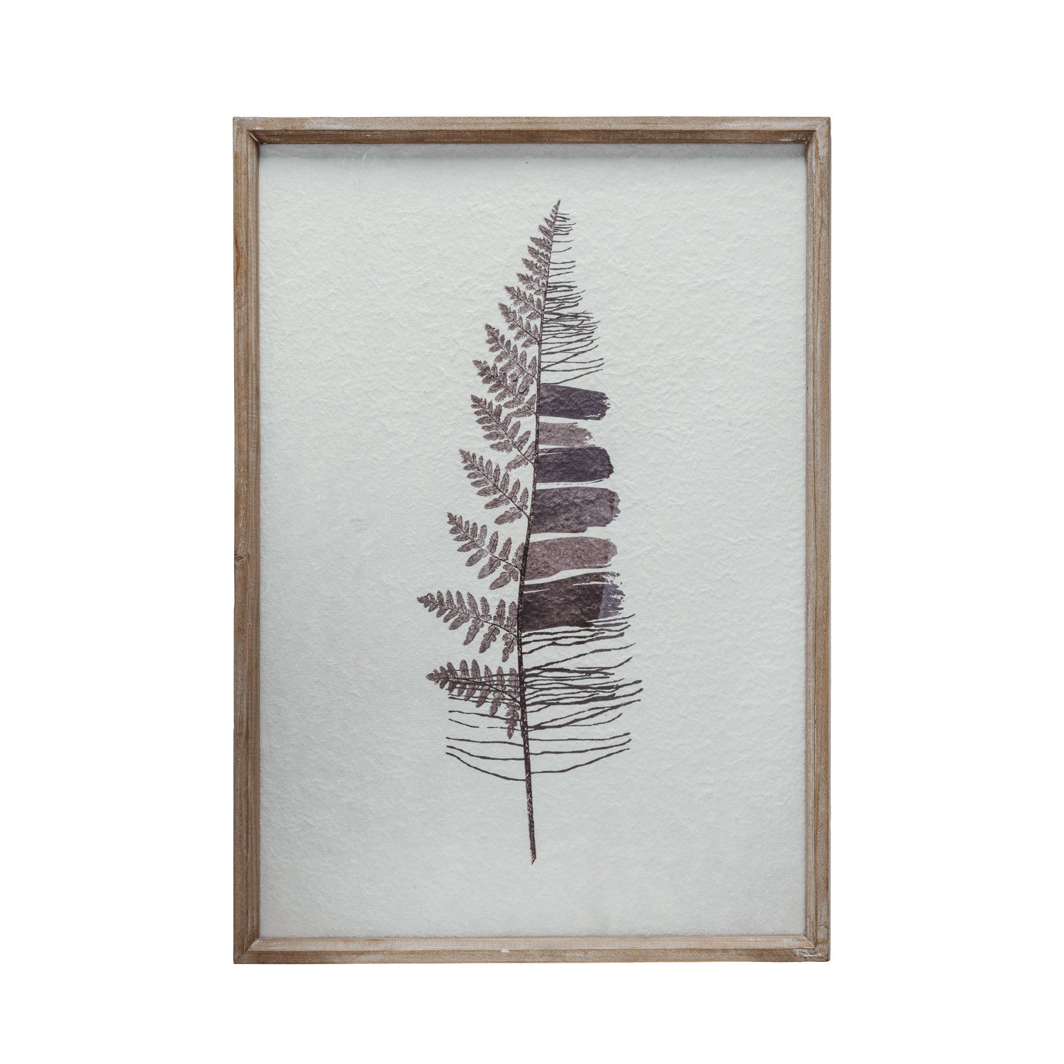 Wood Framed Glass & Textured Paper Wall Décor w/ Fern, Multi Color