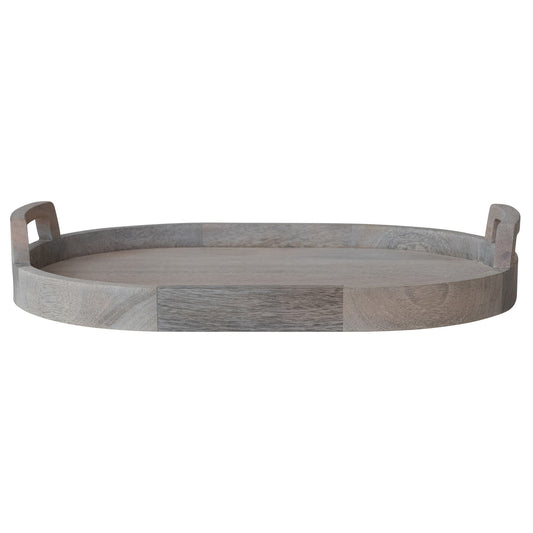 Oval Mango Wood Tray w/ Handles, Bleached