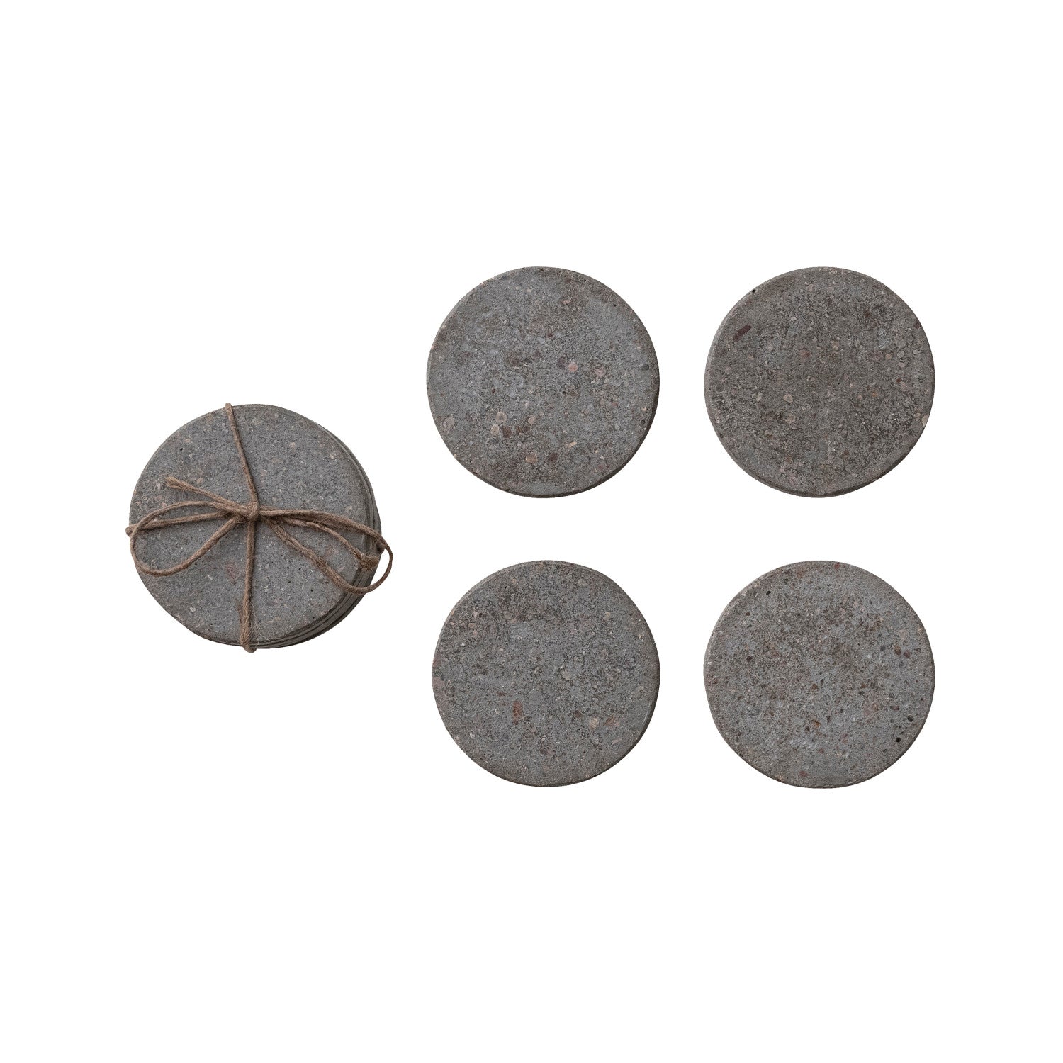 Concrete Coasters, Natural, Set of 4 Tied with Jute