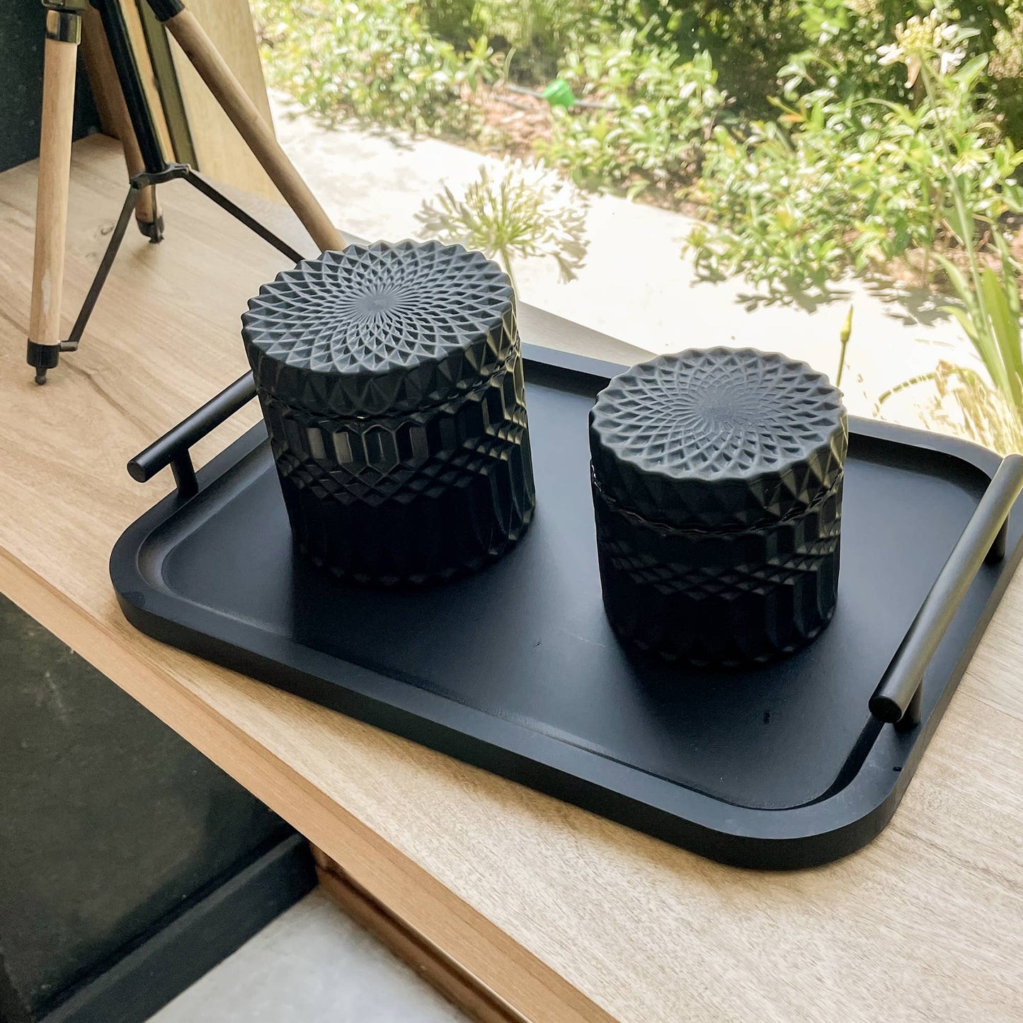 Black Wood Tray with Handles