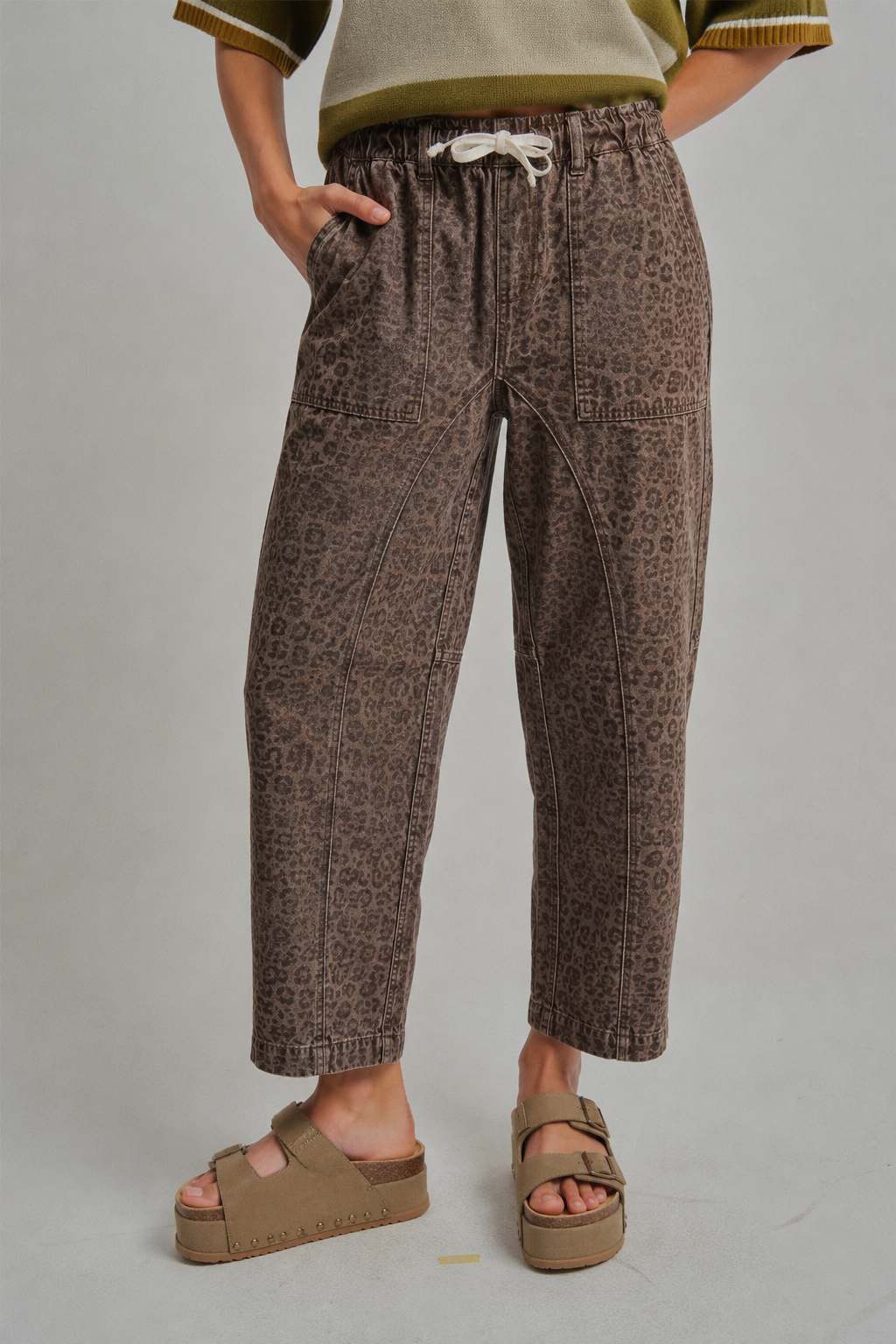 Leopard Print Barrel Pants