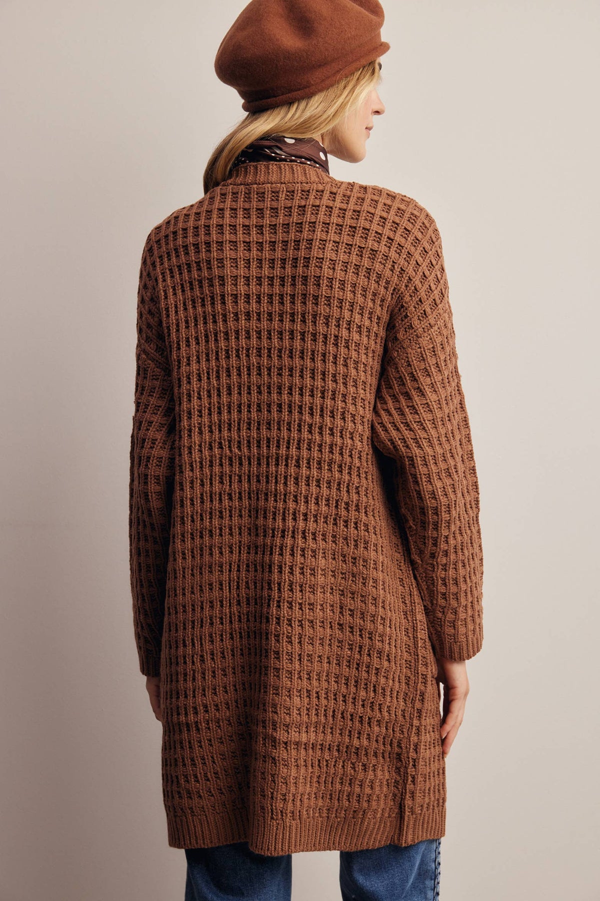 Waffle Knit Long Cardigan
