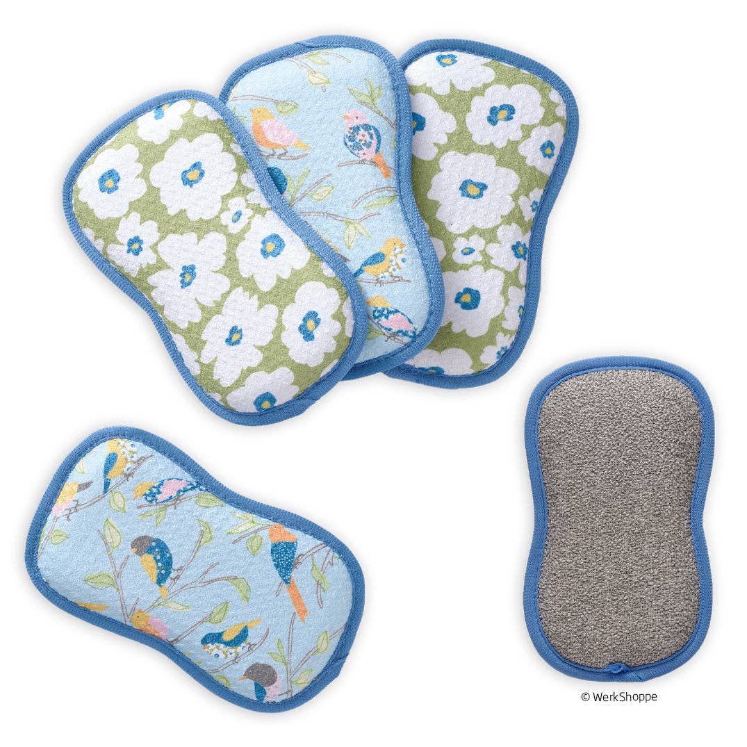 S/4 Floral Finch & Friends Scrubbies