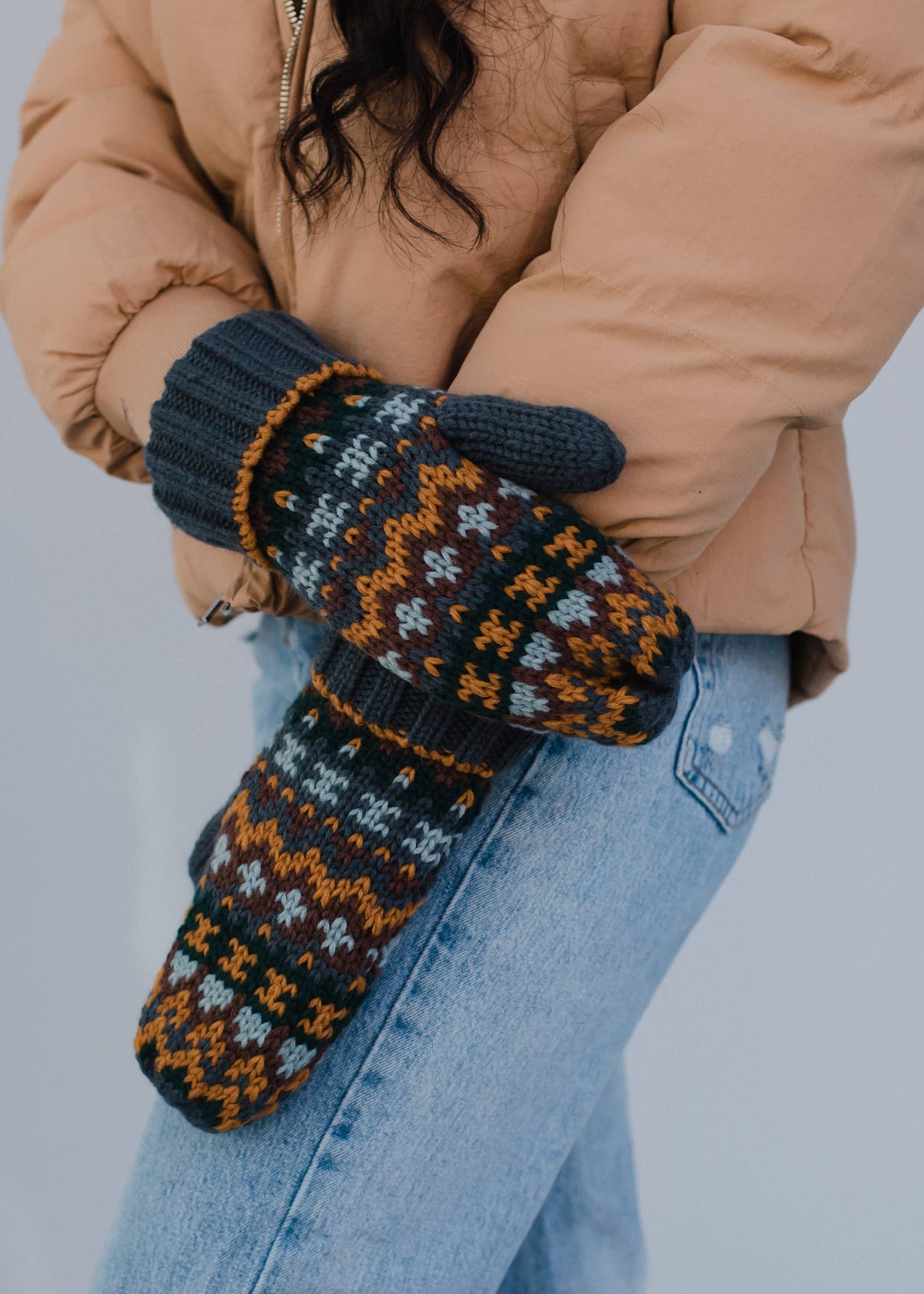 Dusty Blue Patterned Mittens