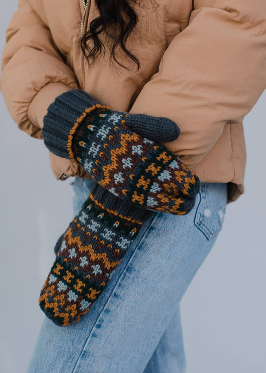 Dusty Blue Patterned Mittens