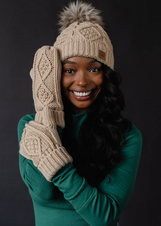 Taupe Cable Knit Mittens