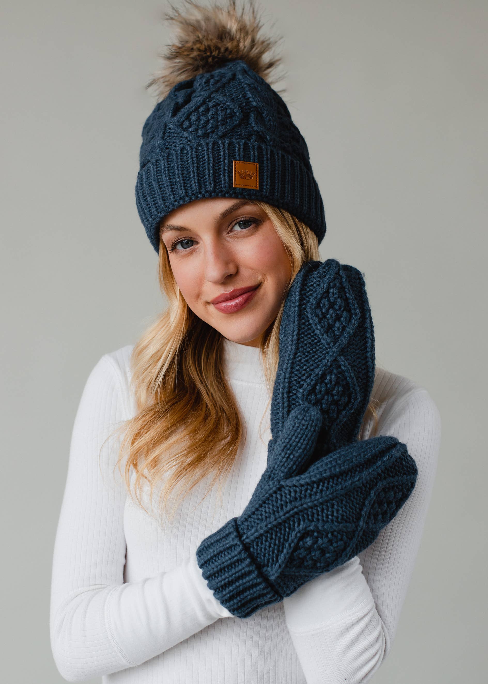 Steel Blue Knit Mittens