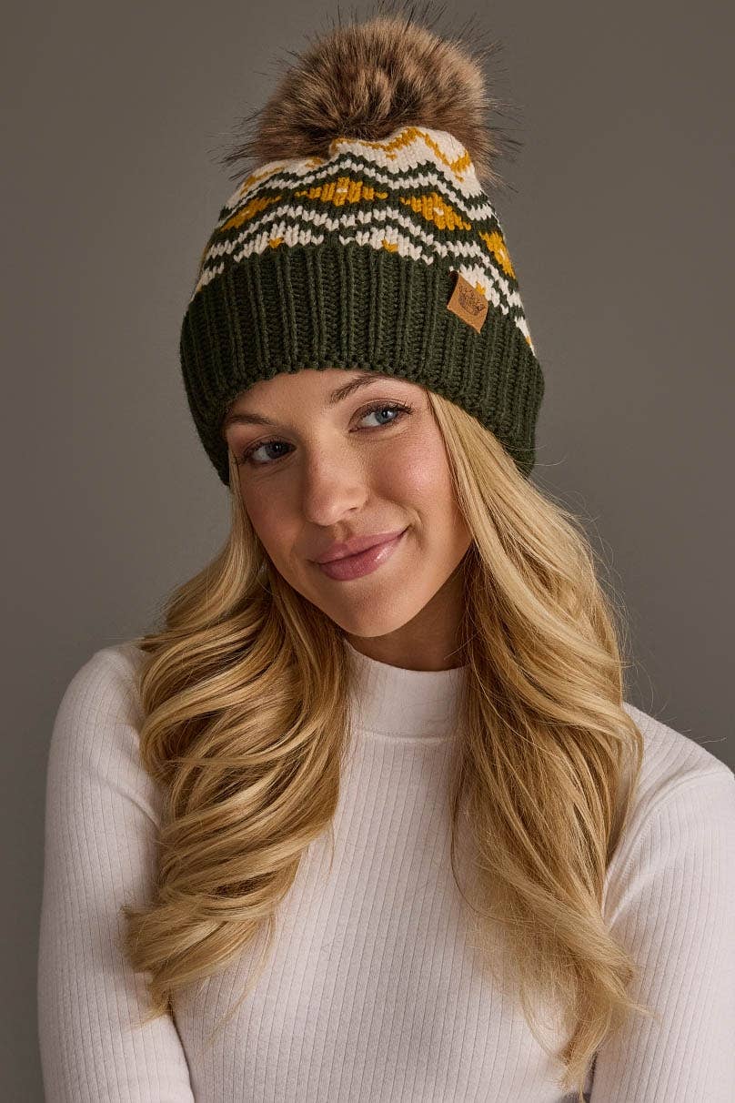Green/Gold Pattern Pom Hat