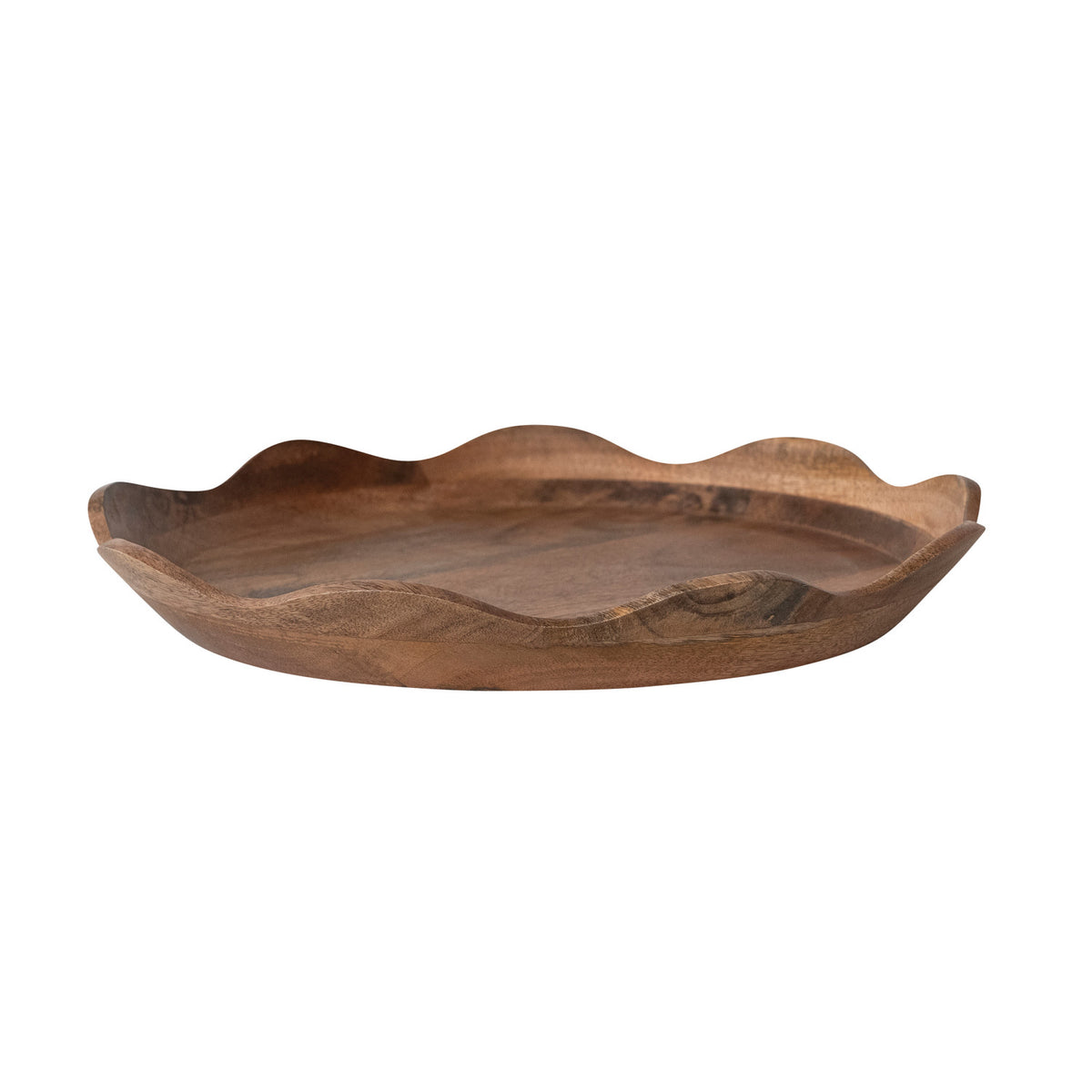 Round Mango Wood Scalloped Tray