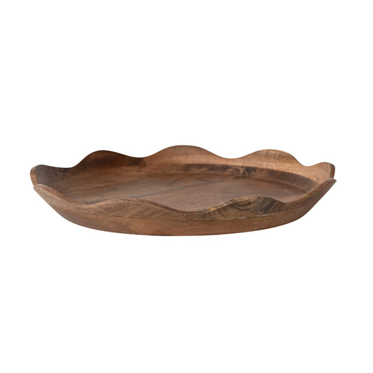 Round Mango Wood Scalloped Tray