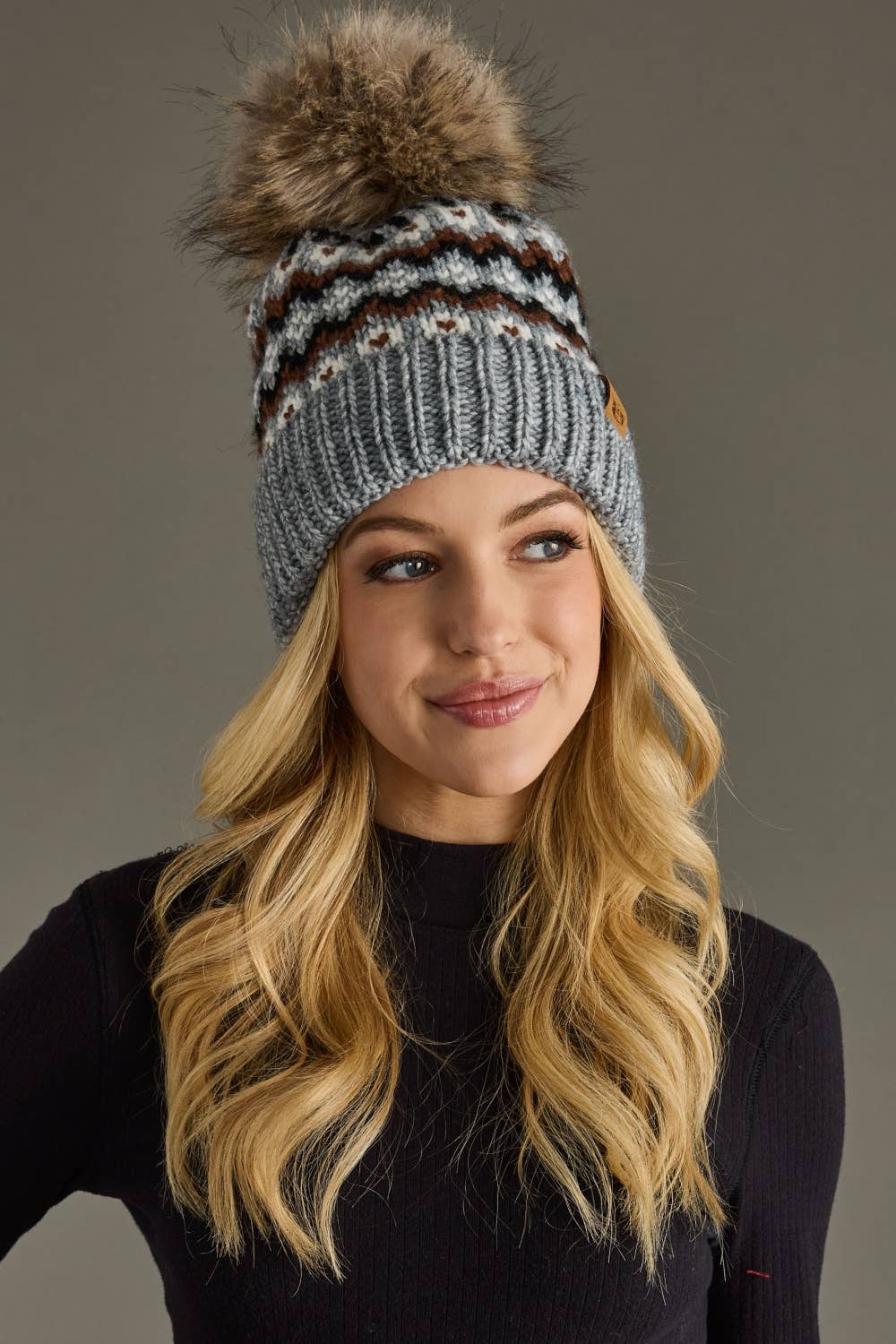 Winterland Pattern Pom Hat