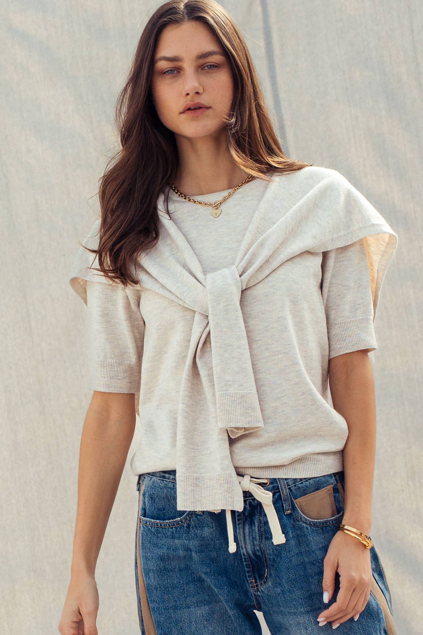 Layered Tie-Front Top