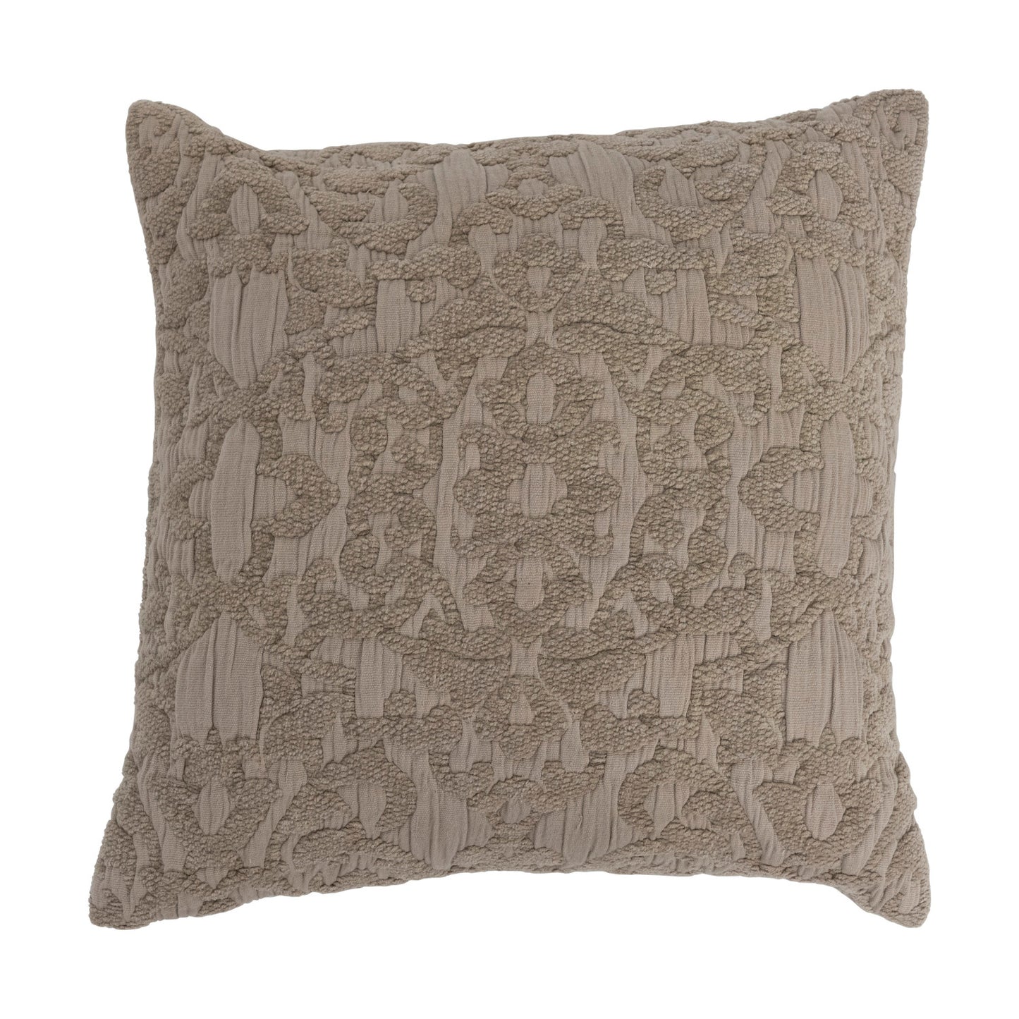18" Woven Cotton Chenille Jacquard Pillow, Taupe, Polyester Fill
