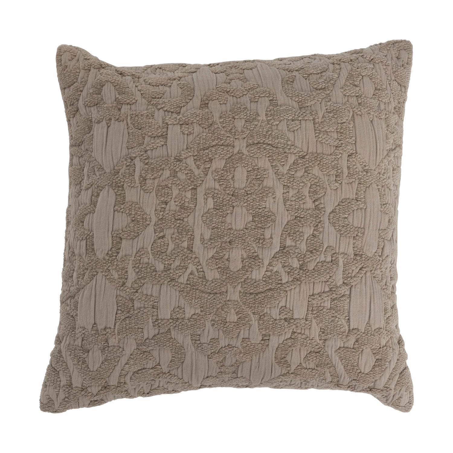 18" Woven Cotton Chenille Jacquard Pillow, Taupe, Polyester Fill
