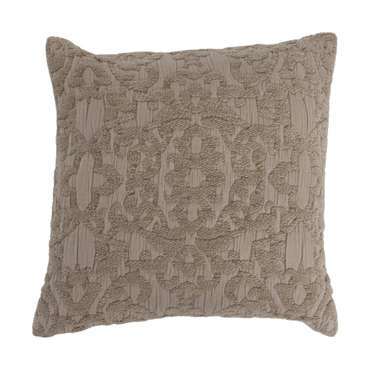 18" Woven Cotton Chenille Jacquard Pillow, Taupe, Polyester Fill