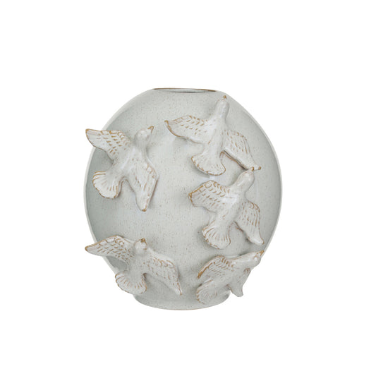 Handmade Stoneware Vase w/ Birds (Each One Will Vary)