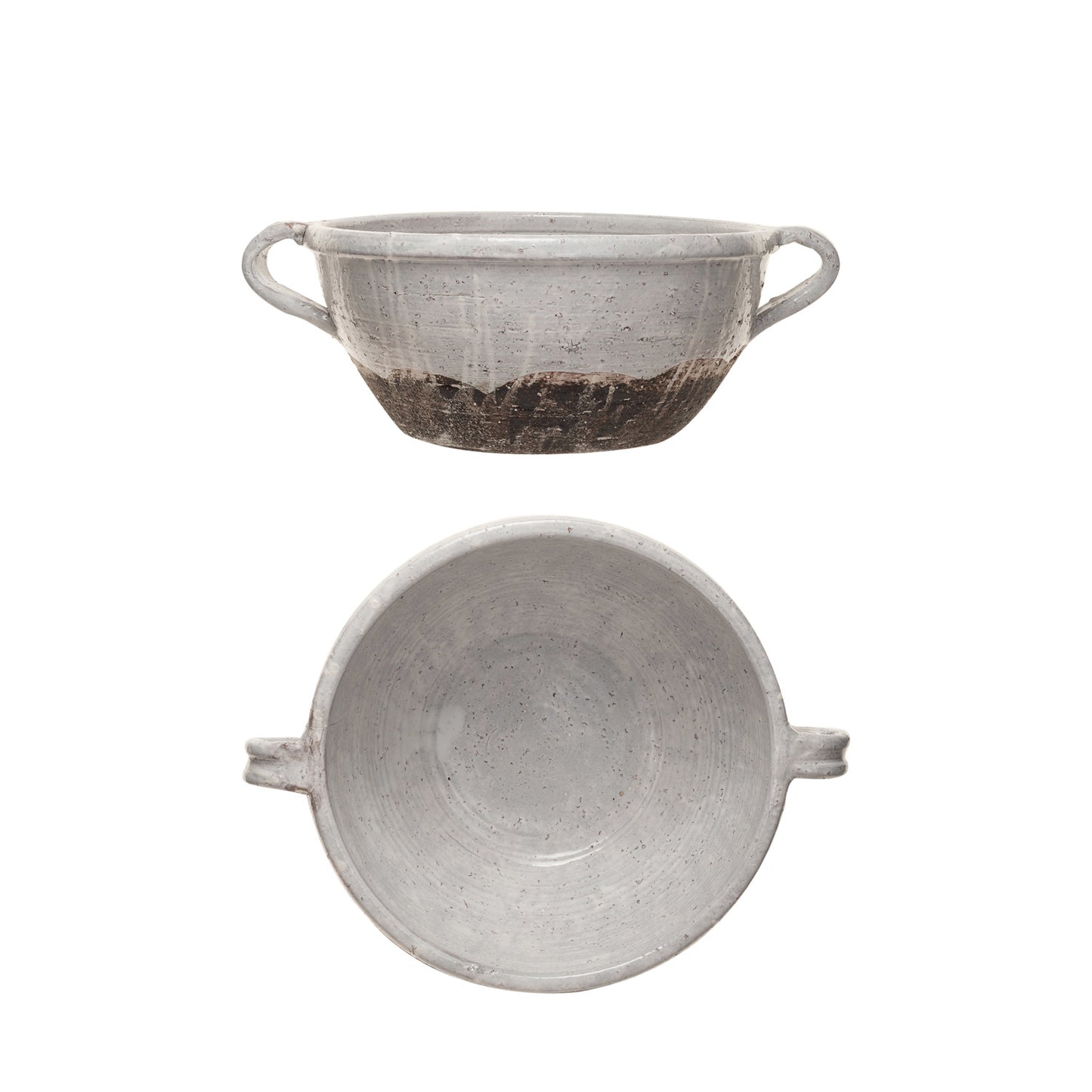 Terra-cotta Bowl w/ Handles, Distressed White