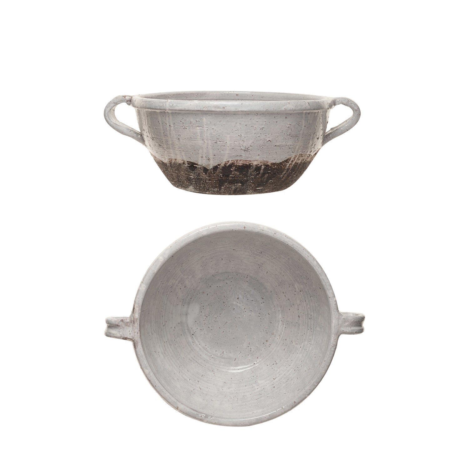 Terra-cotta Bowl w/ Handles, Distressed White