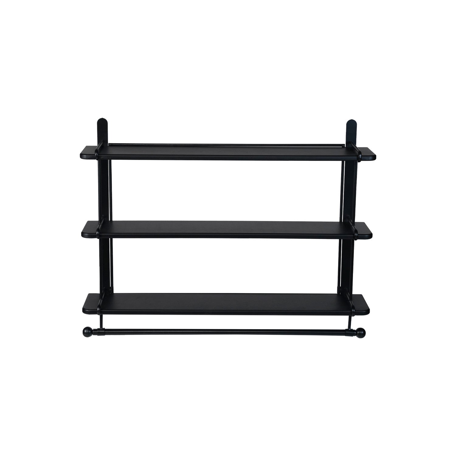 Wood & Metal Wall Shelf w/ 3 Shelves & Rod, Black, KD