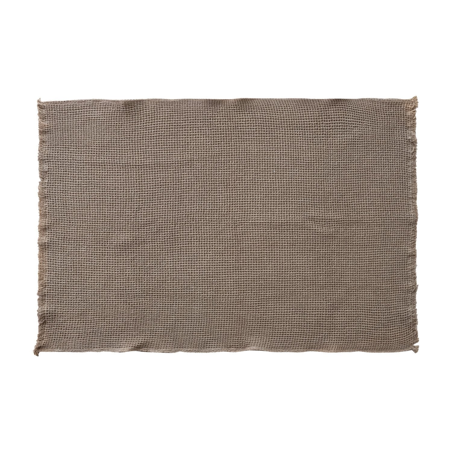 60"L x 50"W Cotton Waffle Weave Throw with Eyelash Fringe, Brown
