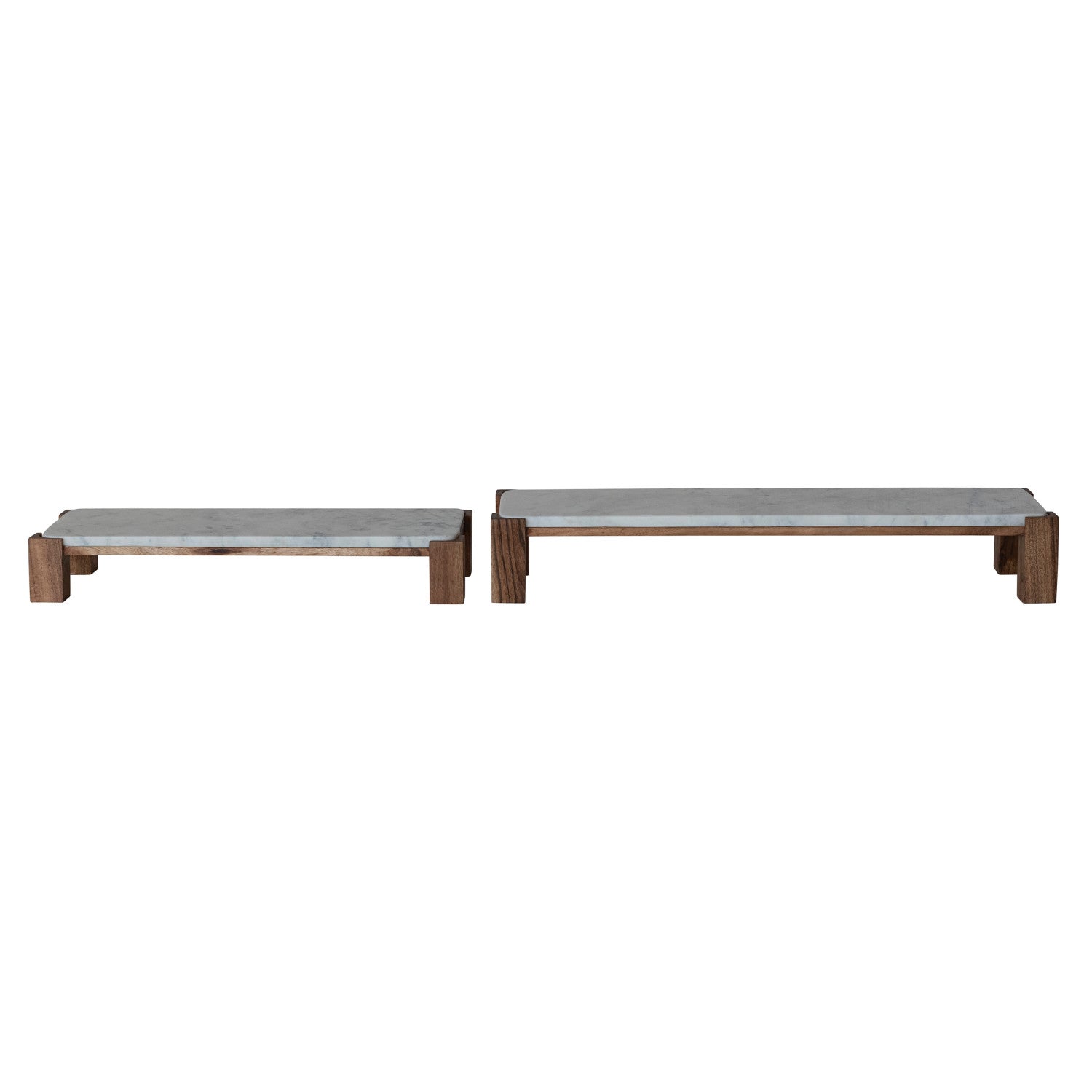 Marble & Acacia Wood Nesting Pedestals, Set of 2