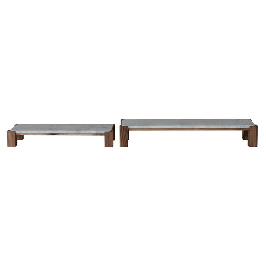 Marble & Acacia Wood Nesting Pedestals, Set of 2