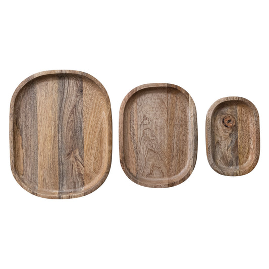 Oval Mango Wood Trays, Natural, Set of 3