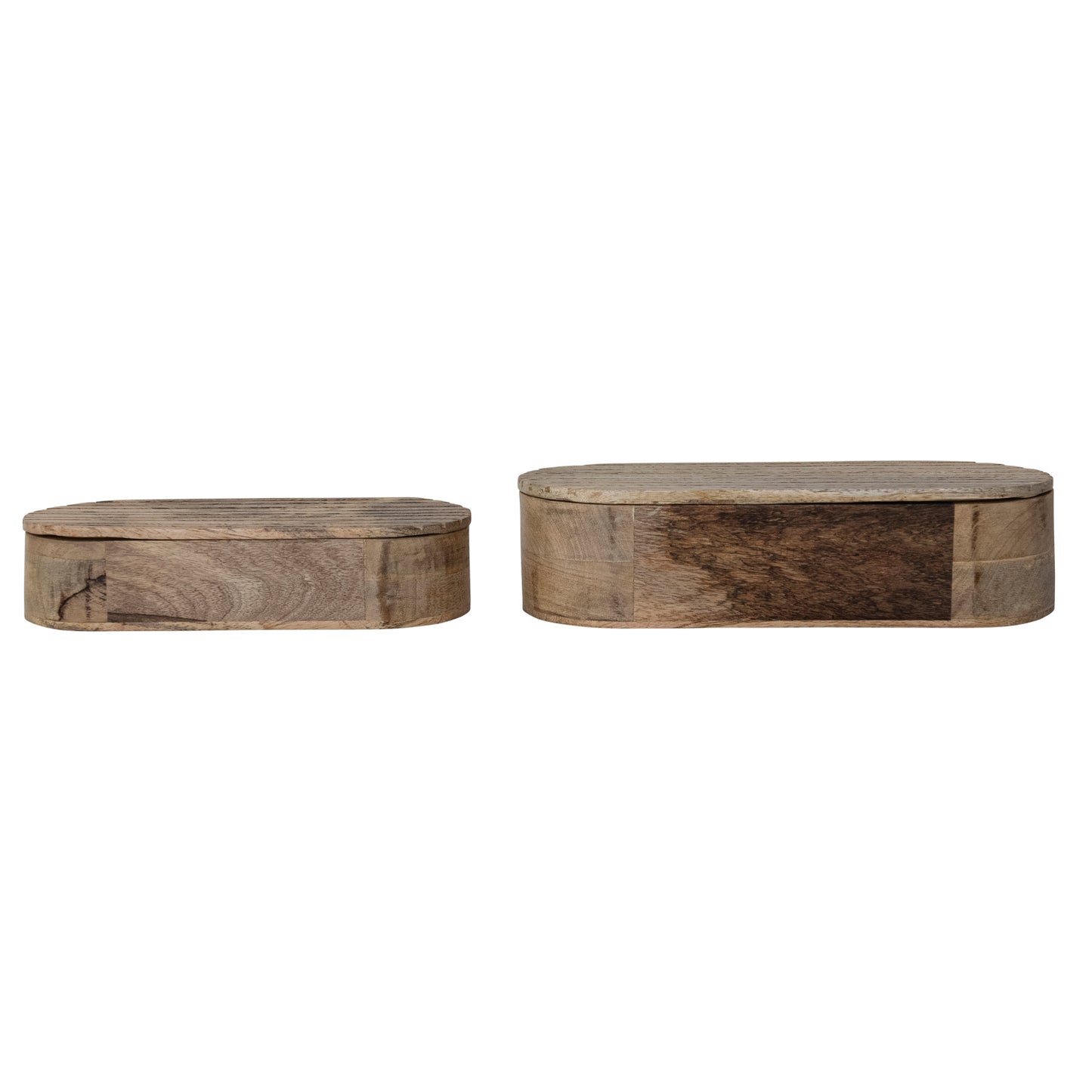 Hand-Carved Mango Wood Boxes with Lids, Natural, Set of 2