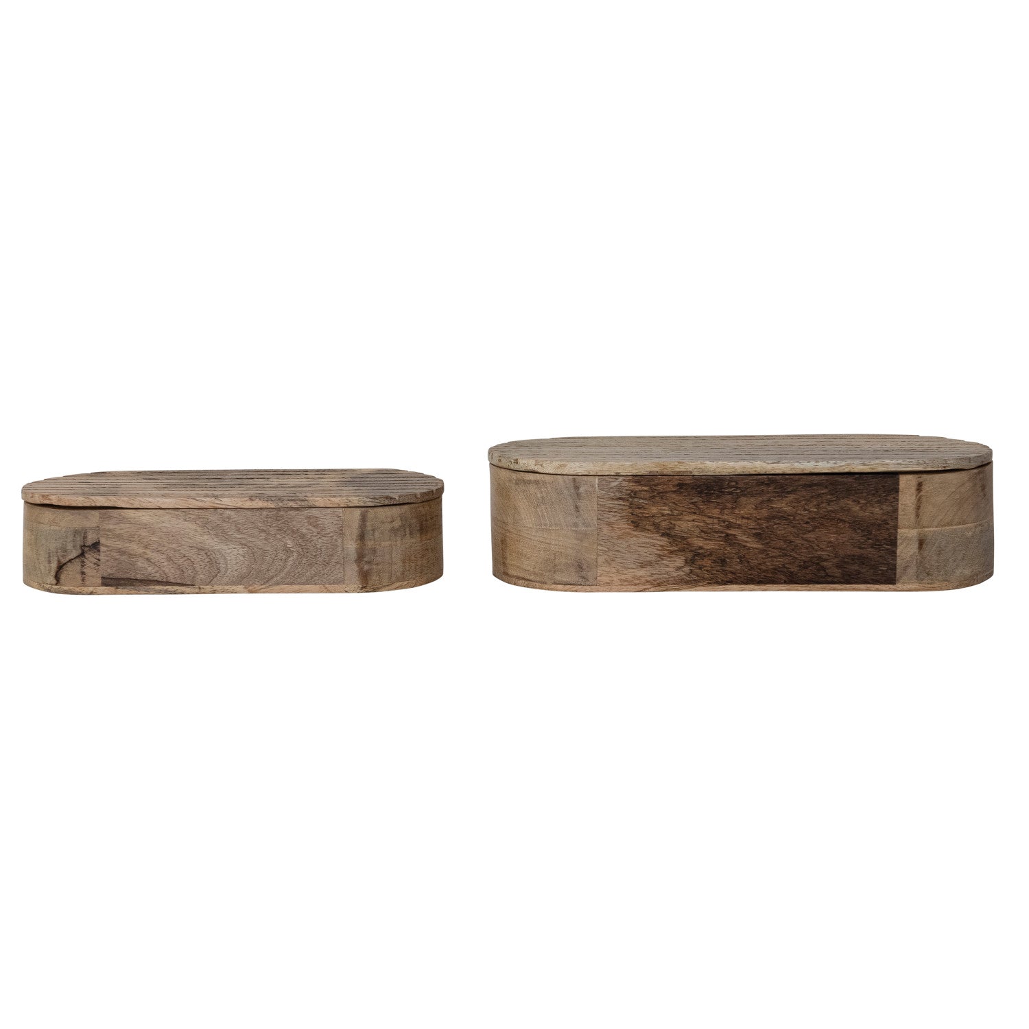 Hand-Carved Mango Wood Boxes with Lids, Natural, Set of 2