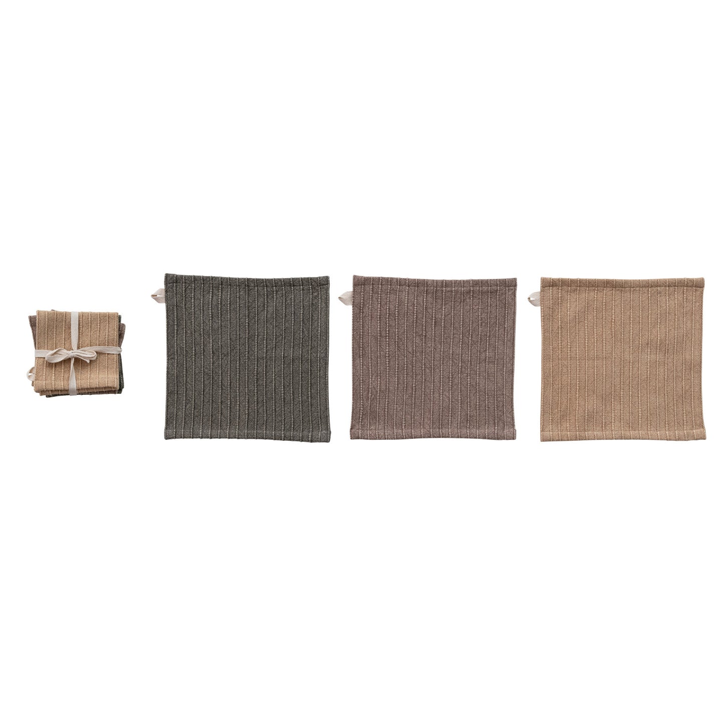 Stonewashed Cotton Striped Dish Cloths, Set of 3 Tied with Cotton Tape